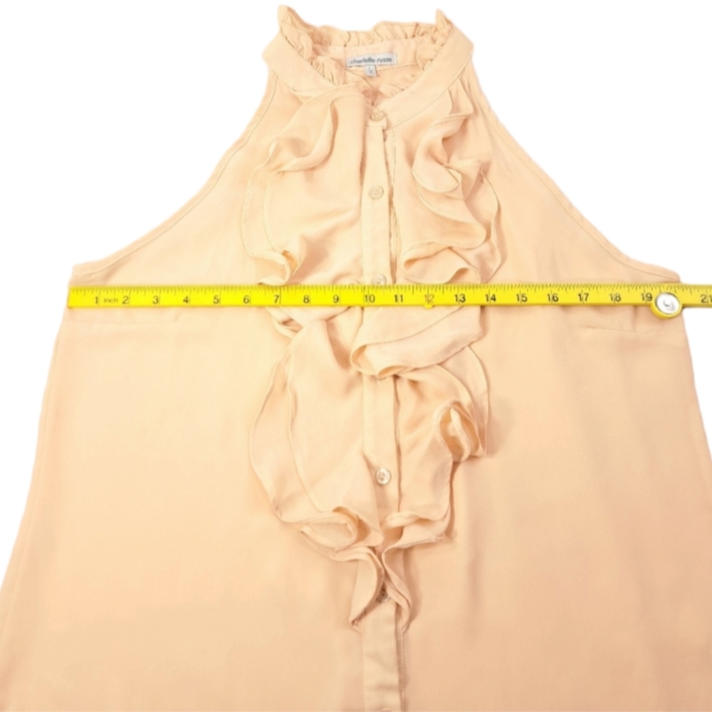 Charlotte Russe Women's Beige Sleeveless Ruffles Designs Button Blouse L - Picture 5 of 10